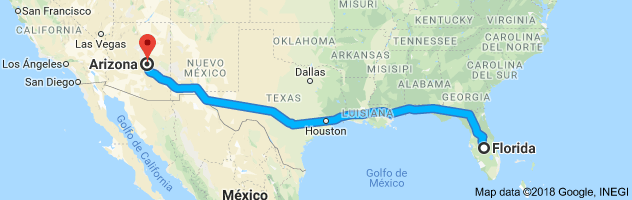 Florida to Arizona Auto Transport Route